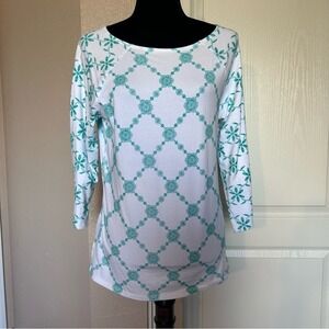 Denim and‎ Co d&co QVC Green and White Jersey Blouse Shirt Size Small